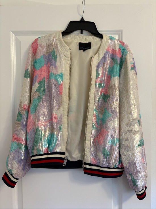 Cynthia Rowley Jackets & Blazers - Cynthia Rowley Cream Sequin Bomber Jacket with Pastel Accents
